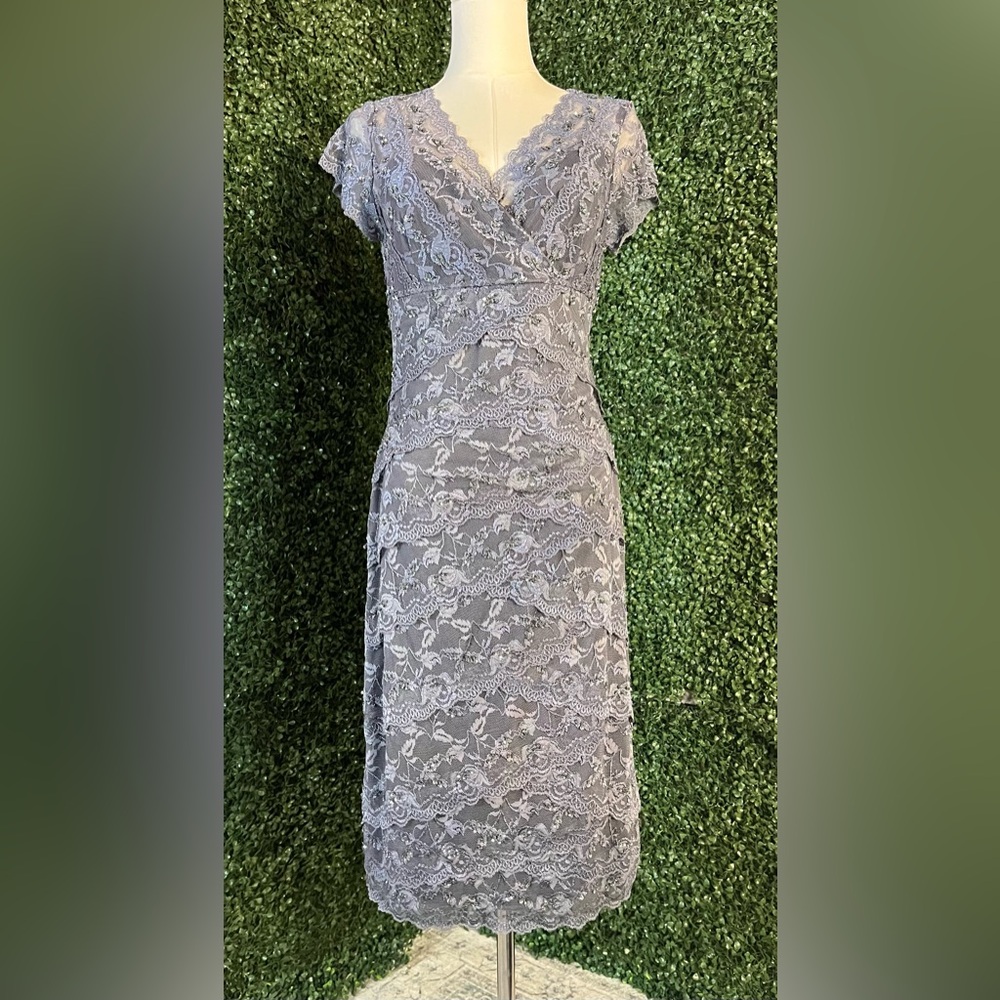 Gray lace tiered dress with beading